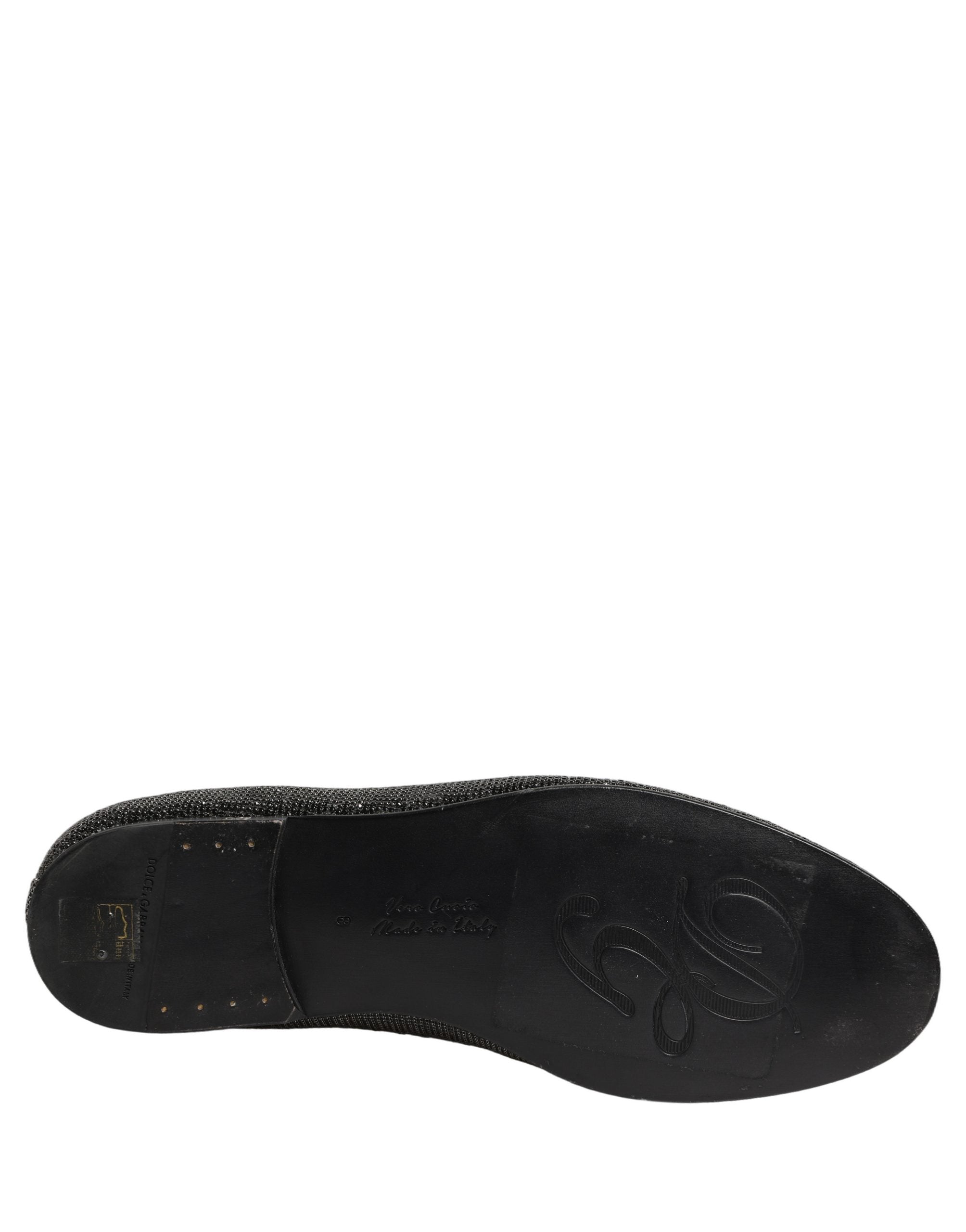 Dolce & Gabbana Black Crystal Embellished Men Loafers Shoes