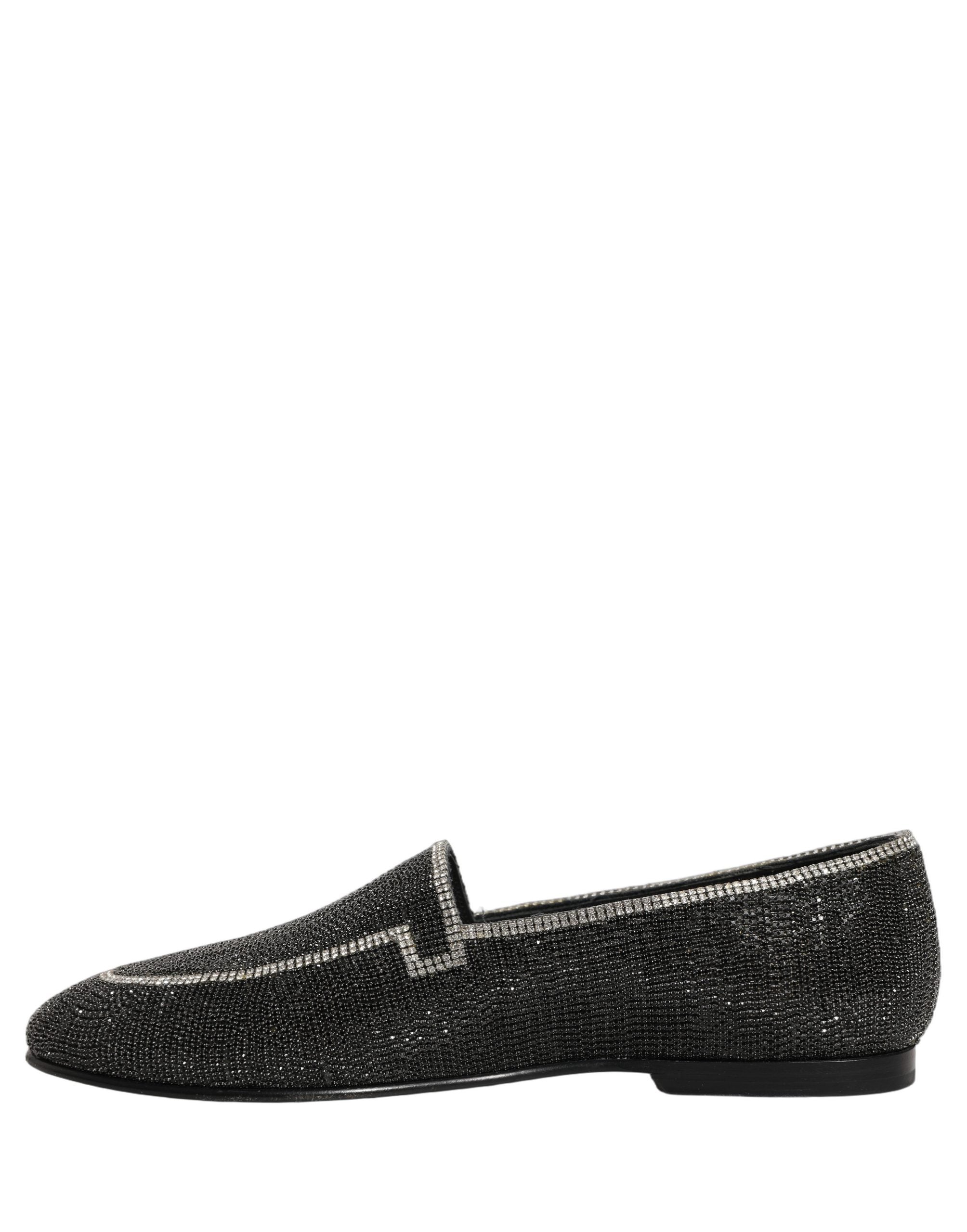Dolce & Gabbana Black Crystal Embellished Men Loafers Shoes