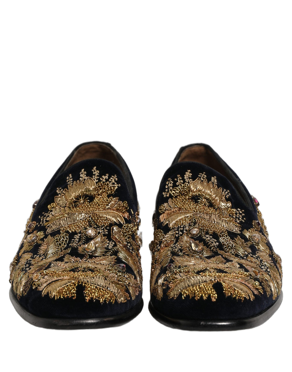 Dolce & Gabbana Black Gold Embroidery Dress Loafers Shoes