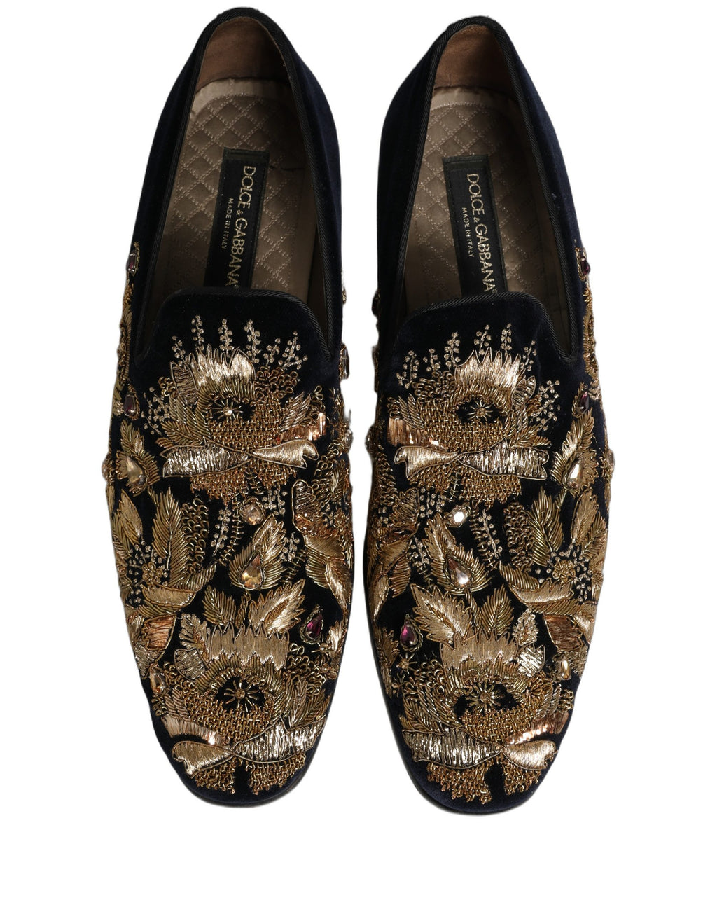 Dolce & Gabbana Black Gold Embroidery Dress Loafers Shoes