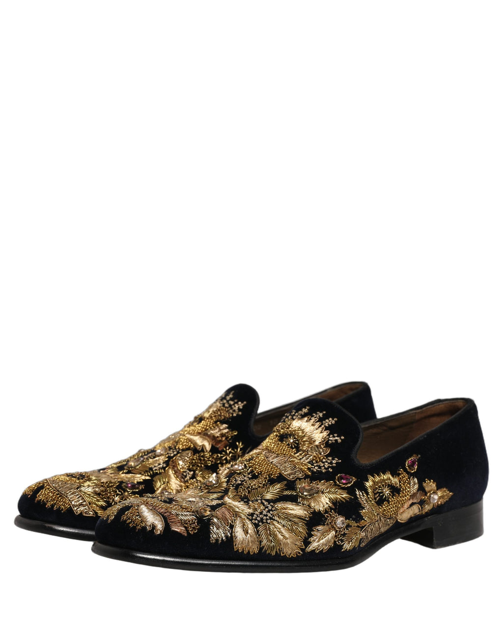 Dolce & Gabbana Black Gold Embroidery Dress Loafers Shoes