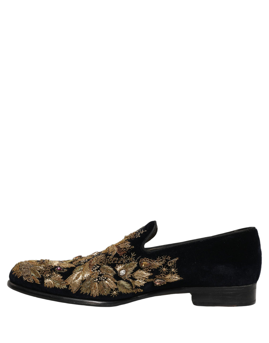Dolce & Gabbana Black Gold Embroidery Dress Loafers Shoes