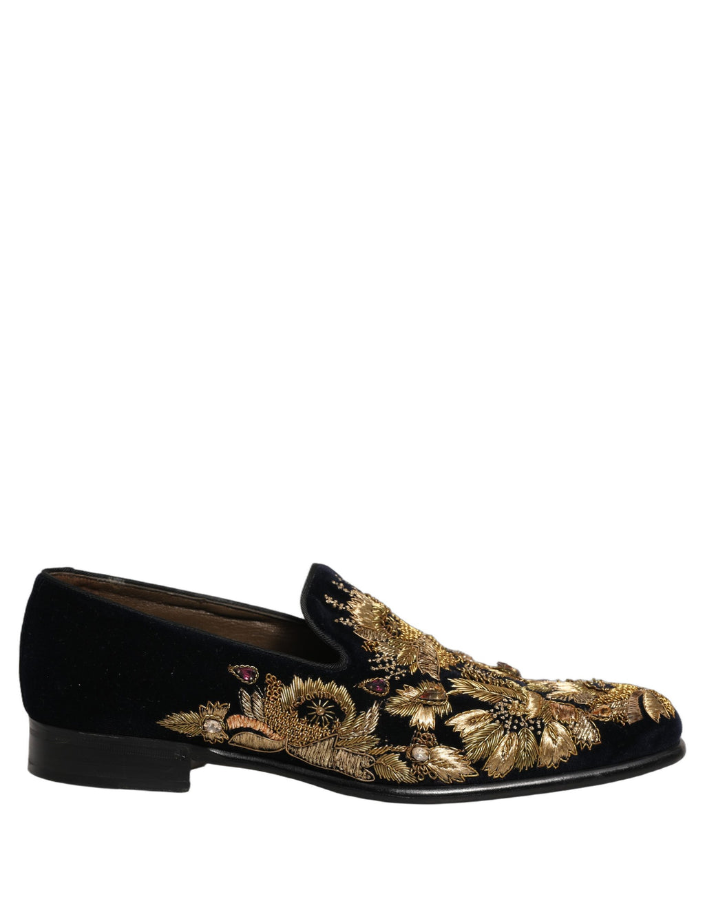 Dolce & Gabbana Black Gold Embroidery Dress Loafers Shoes