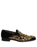 Dolce & Gabbana Black Gold Embroidery Dress Loafers Shoes