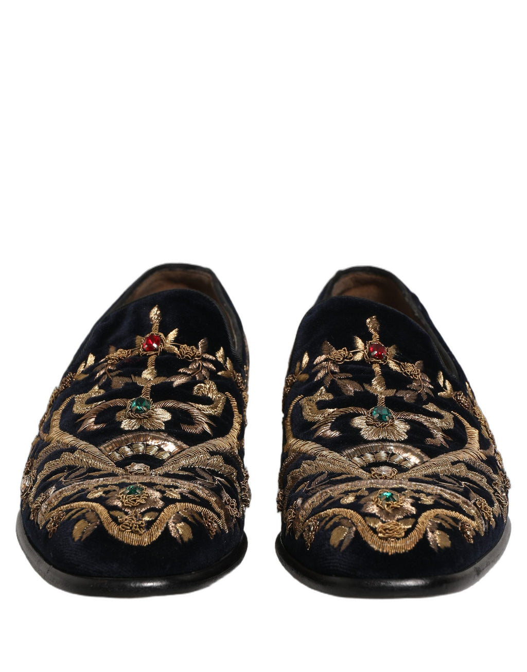 Dolce & Gabbana Black Velvet Embellished Dress Loafers Shoes
