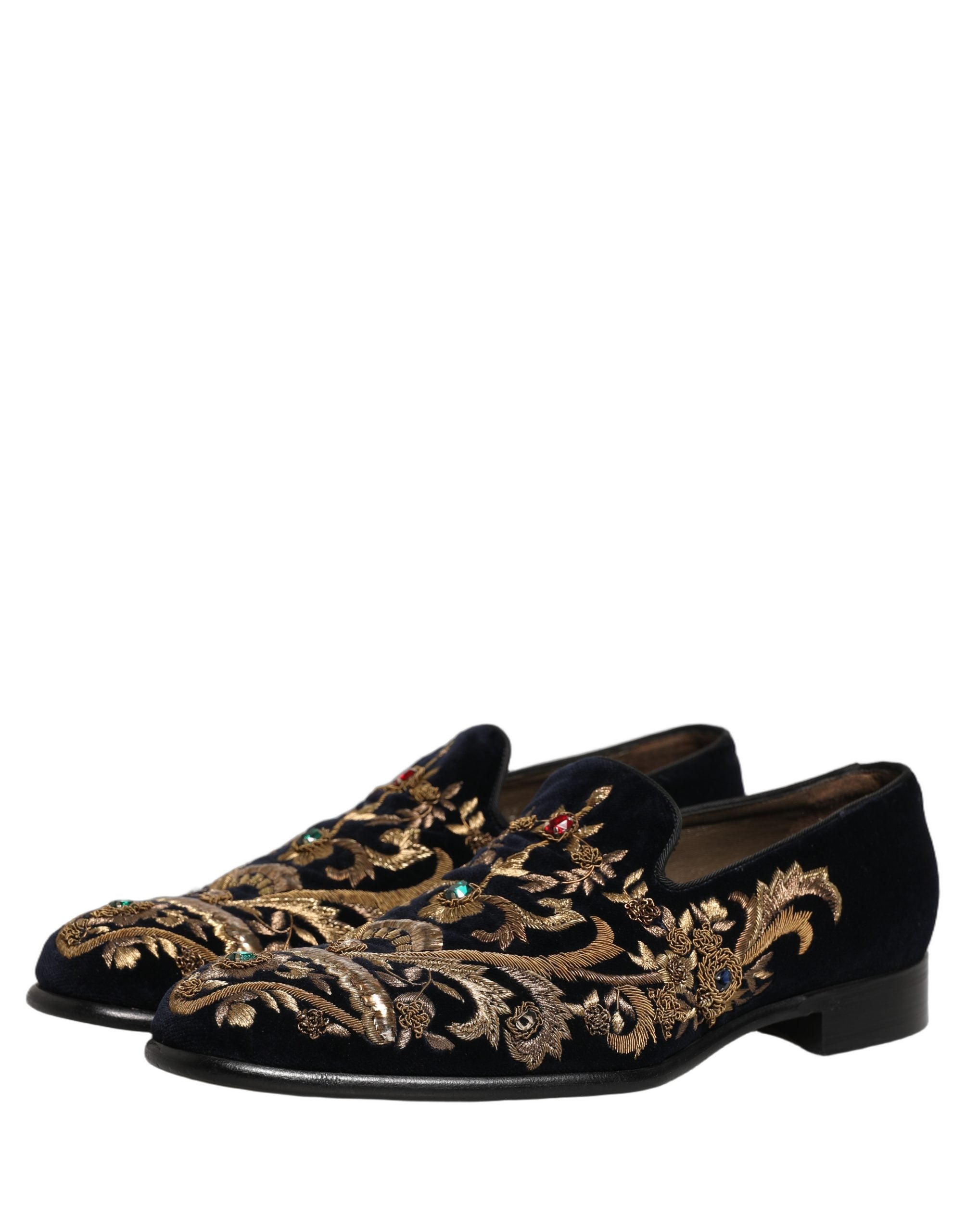 Dolce & Gabbana Black Velvet Embellished Dress Loafers Shoes