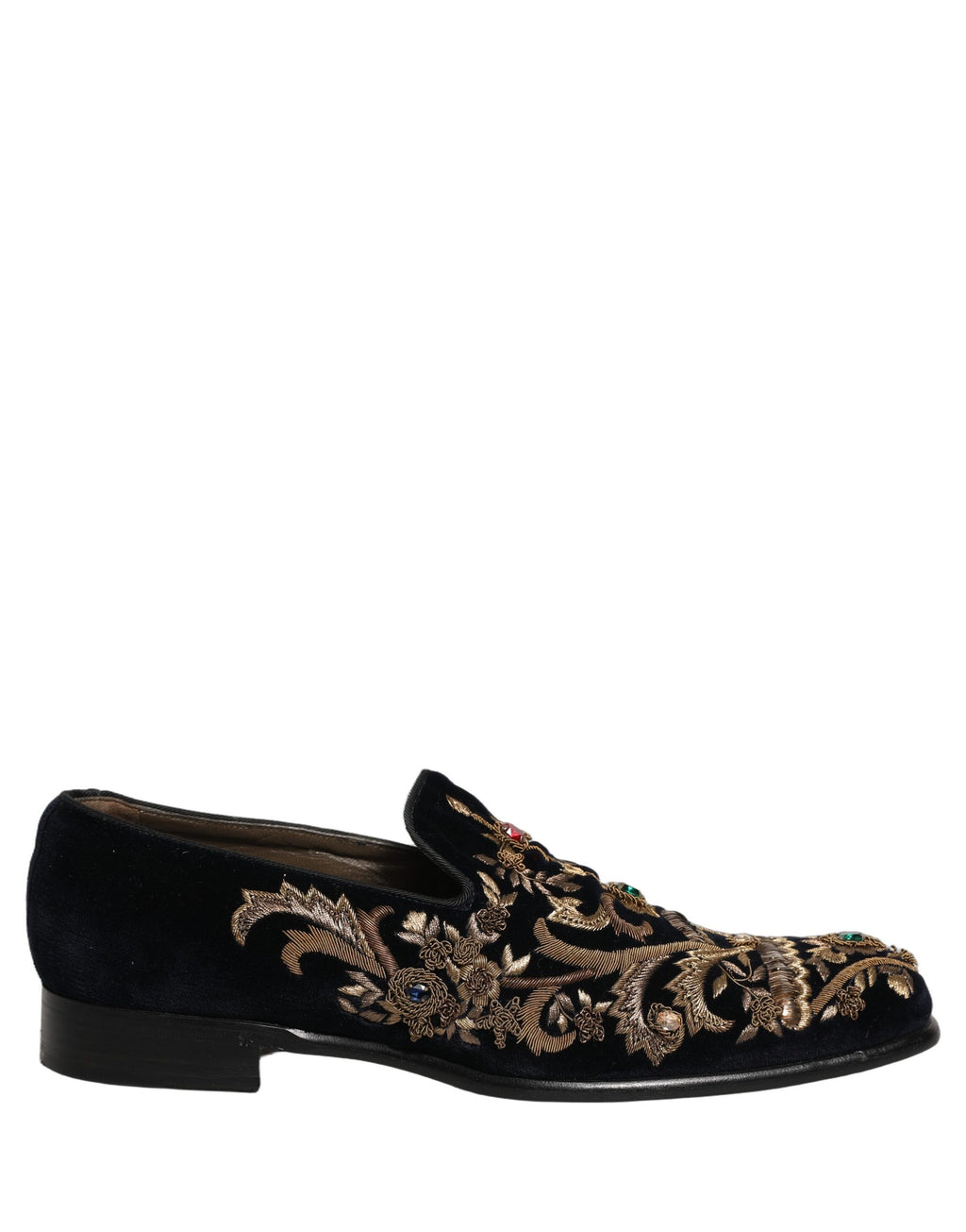 Dolce & Gabbana Black Velvet Embellished Dress Loafers Shoes