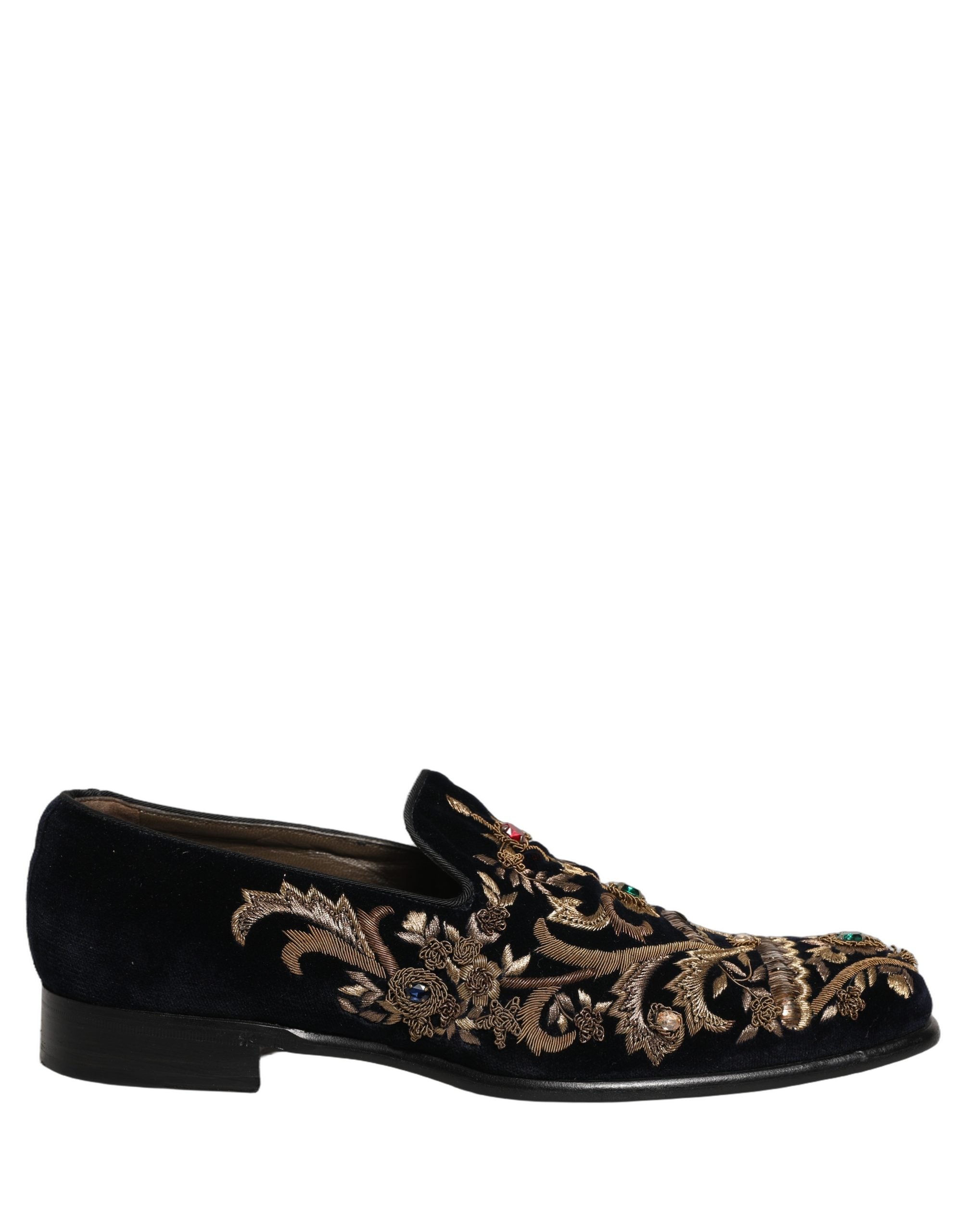 Dolce & Gabbana Black Velvet Embellished Dress Loafers Shoes