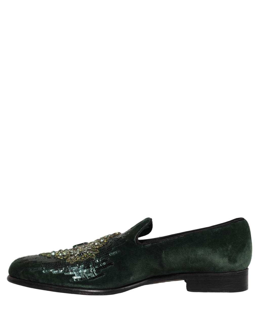 Dolce & Gabbana Green Velvet Embellished Dress Loafers Shoes
