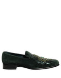 Dolce & Gabbana Green Velvet Embellished Dress Loafers Shoes
