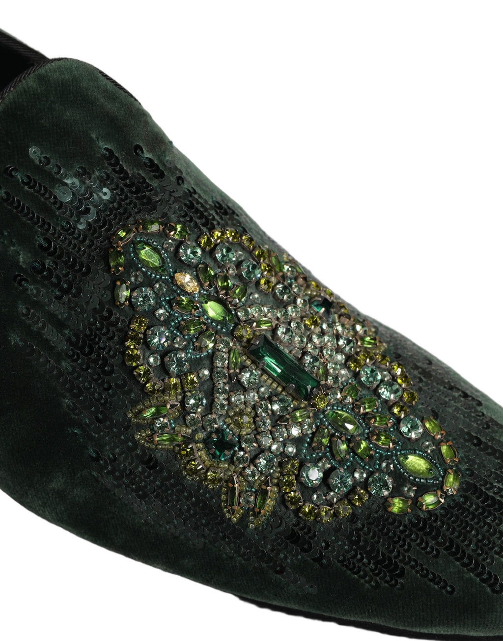 Dolce & Gabbana Green Velvet Embellished Dress Loafers Shoes