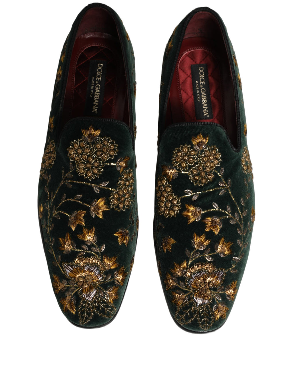 Dolce & Gabbana Green Floral Embroidery Dress Loafers Shoes