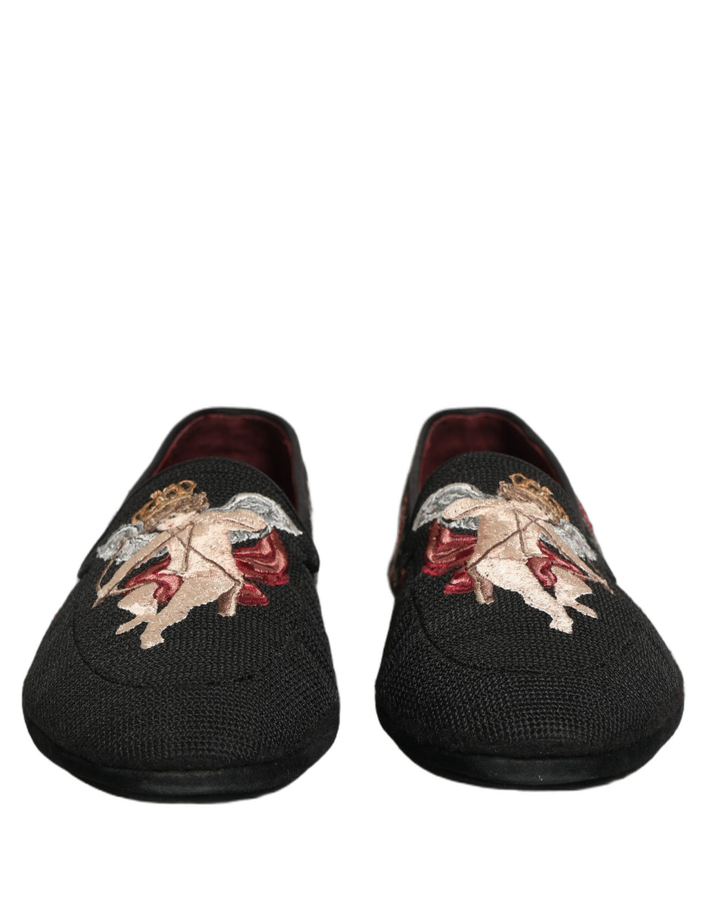 Dolce & Gabbana Black Baroque Angel Crown Rose Loafers Shoes