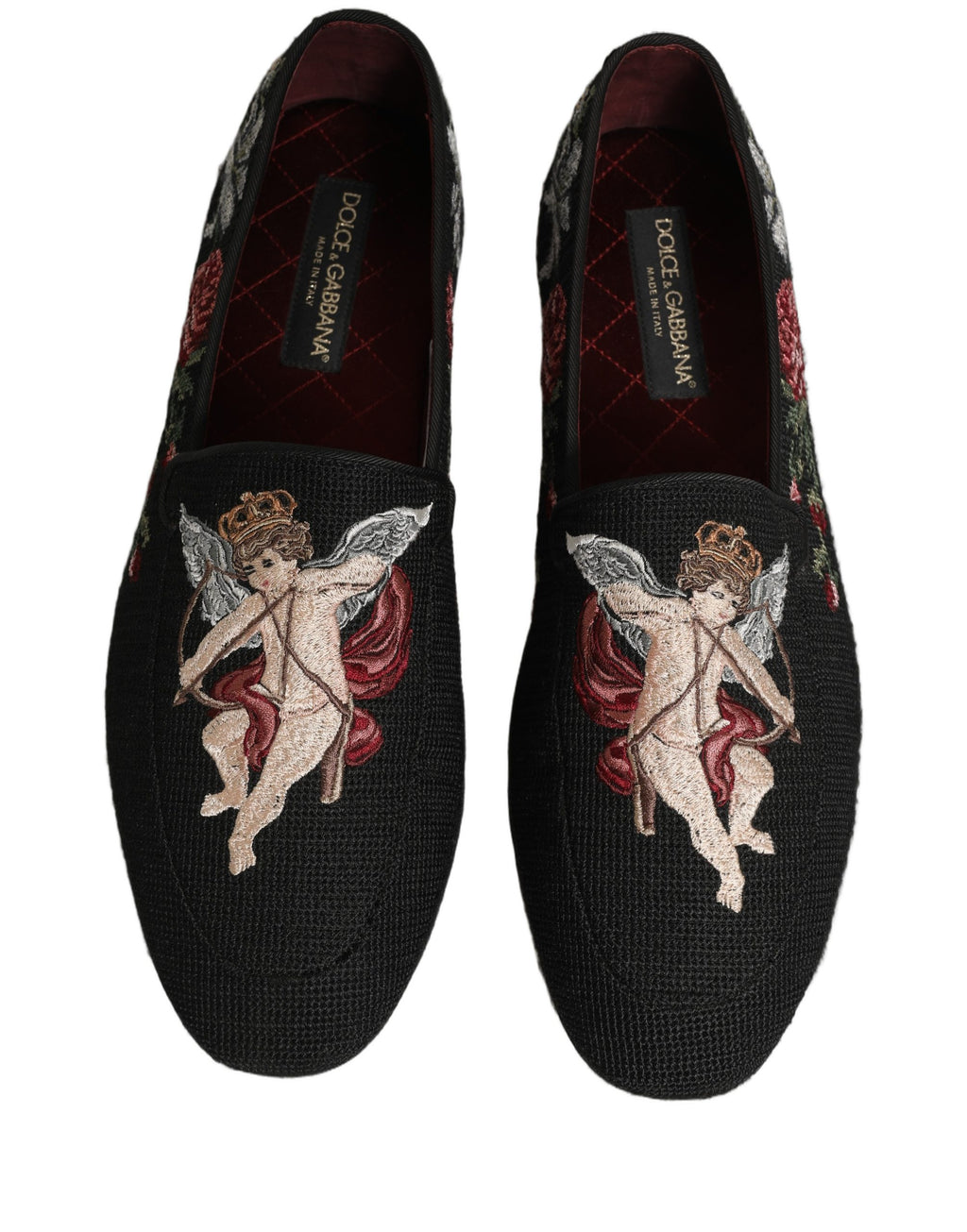 Dolce & Gabbana Black Baroque Angel Crown Rose Loafers Shoes