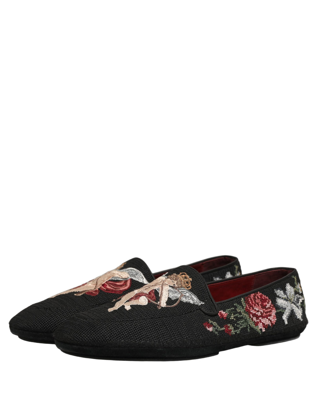 Dolce & Gabbana Black Baroque Angel Crown Rose Loafers Shoes