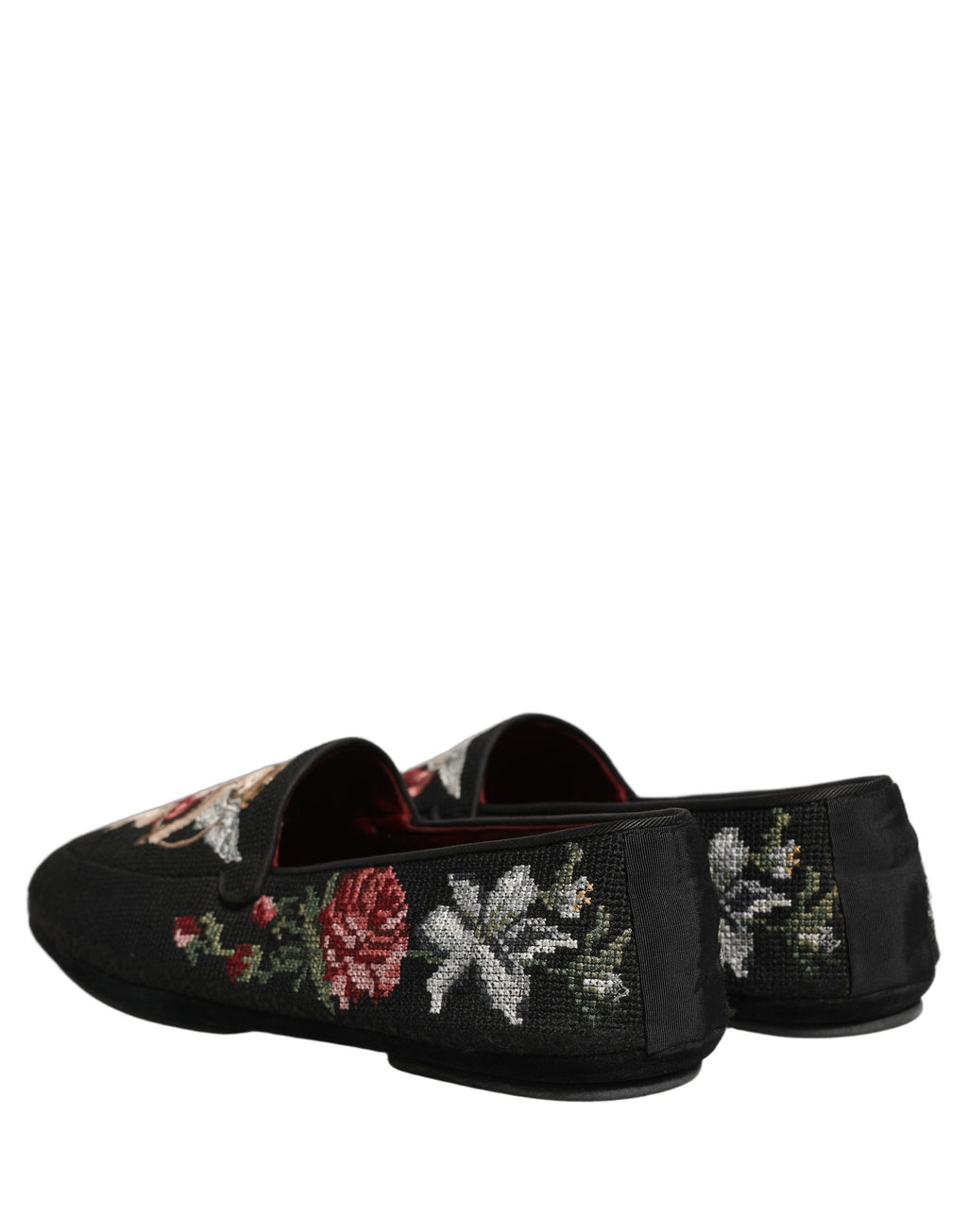 Dolce & Gabbana Black Baroque Angel Crown Rose Loafers Shoes