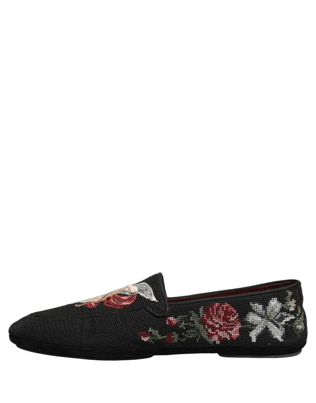 Dolce & Gabbana Black Baroque Angel Crown Rose Loafers Shoes