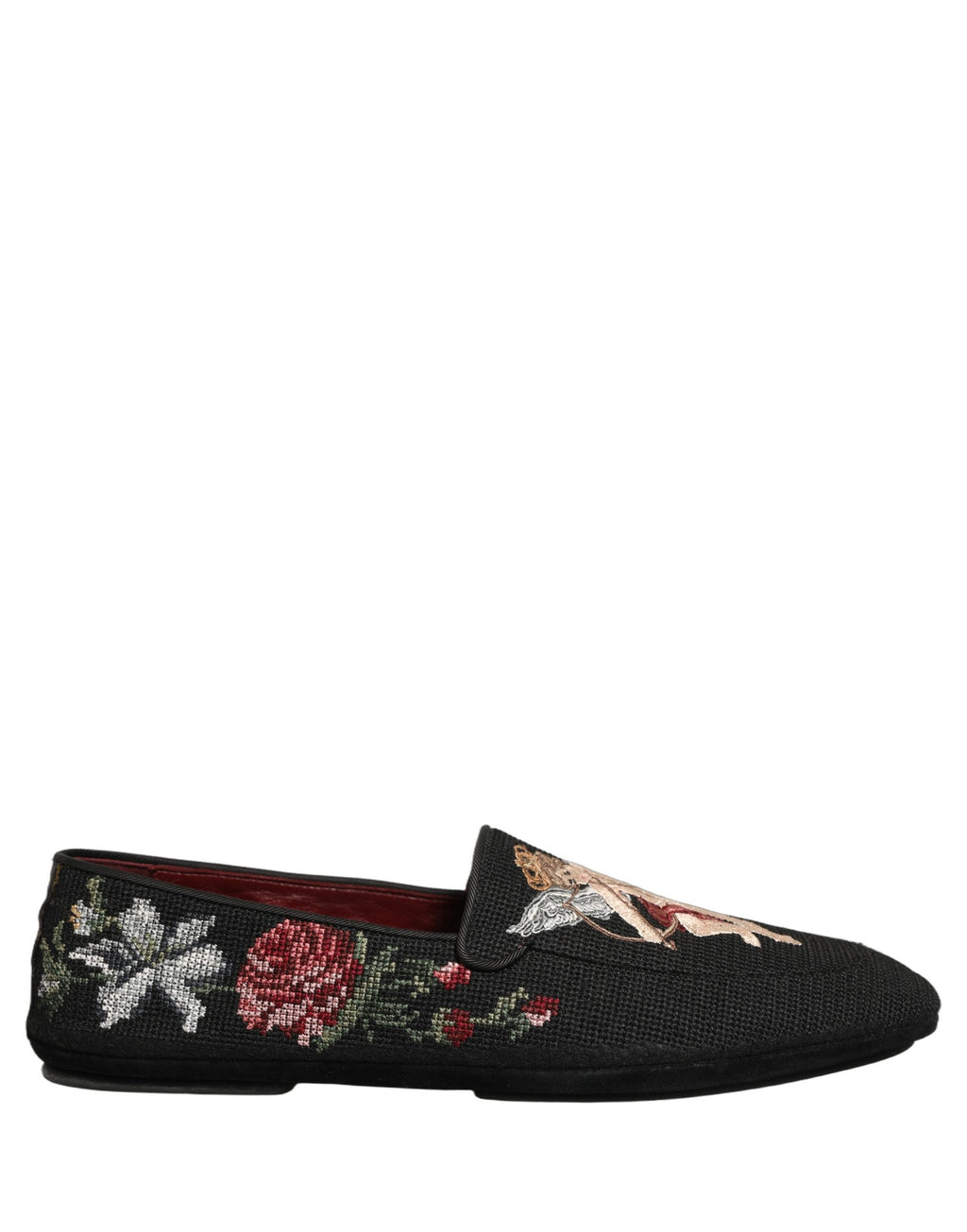 Dolce & Gabbana Black Baroque Angel Crown Rose Loafers Shoes