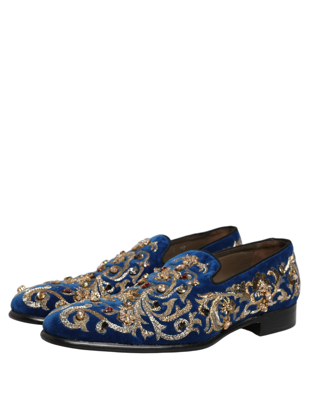 Dolce & Gabbana Blue Velvet Embellished Dress Loafers Shoes