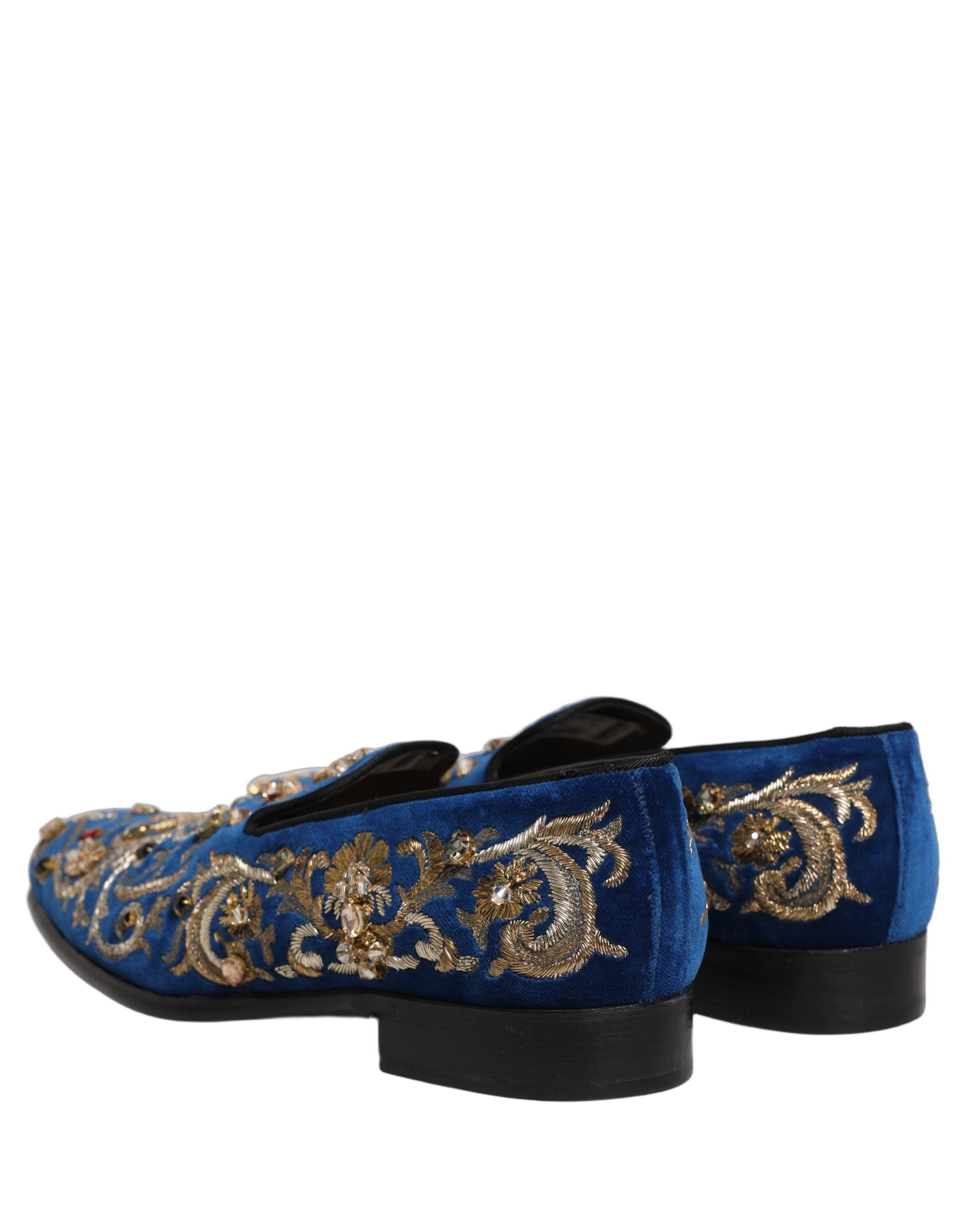 Dolce & Gabbana Blue Velvet Embellished Dress Loafers Shoes