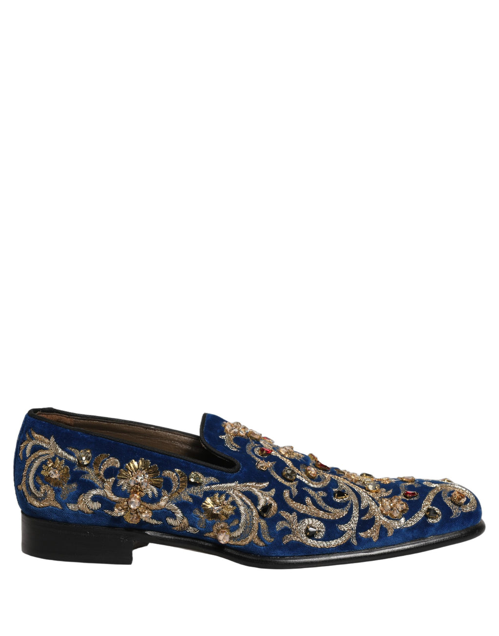 Dolce & Gabbana Blue Velvet Embellished Dress Loafers Shoes