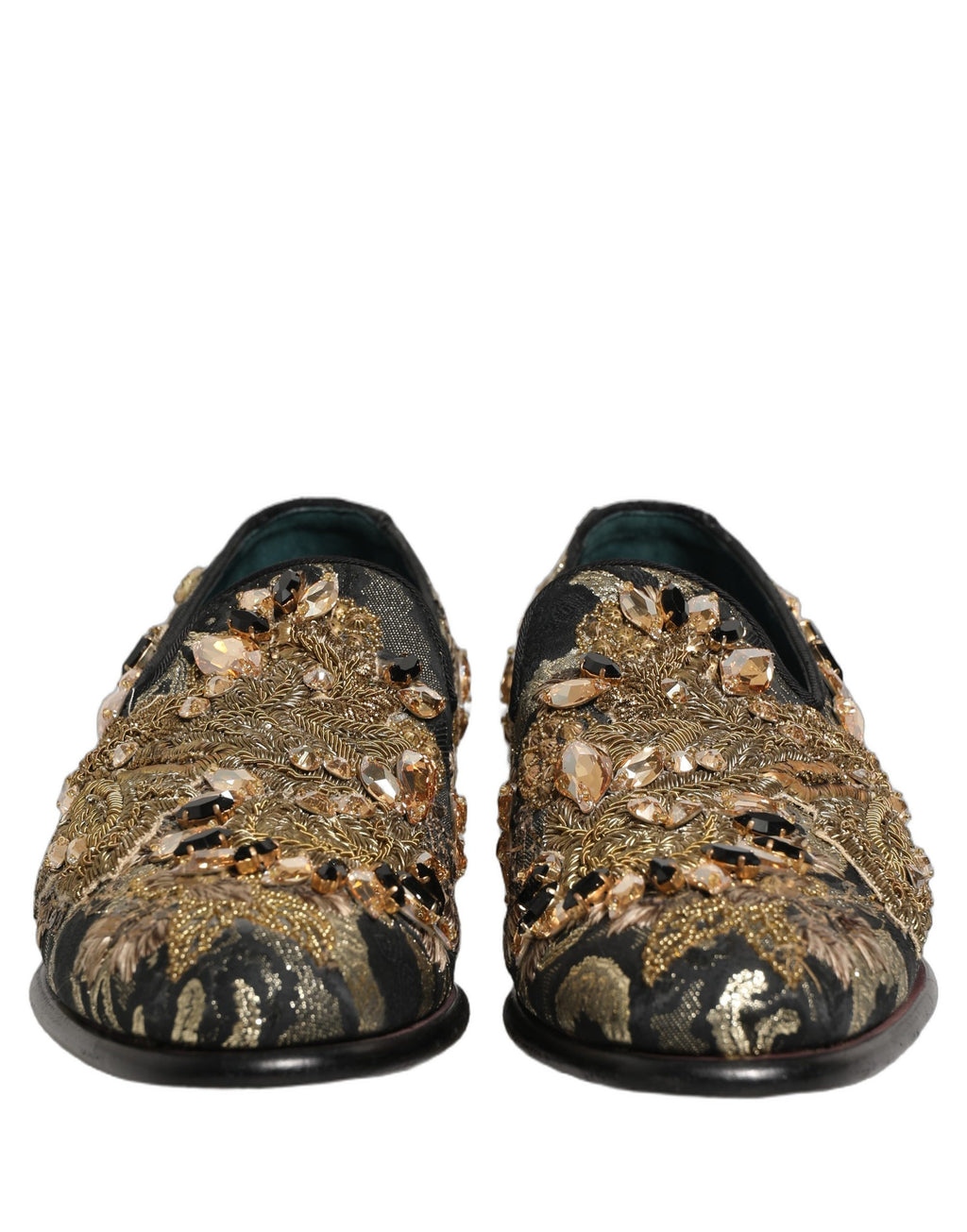 Dolce & Gabbana Black Velvet Embellished Dress Loafers Shoes