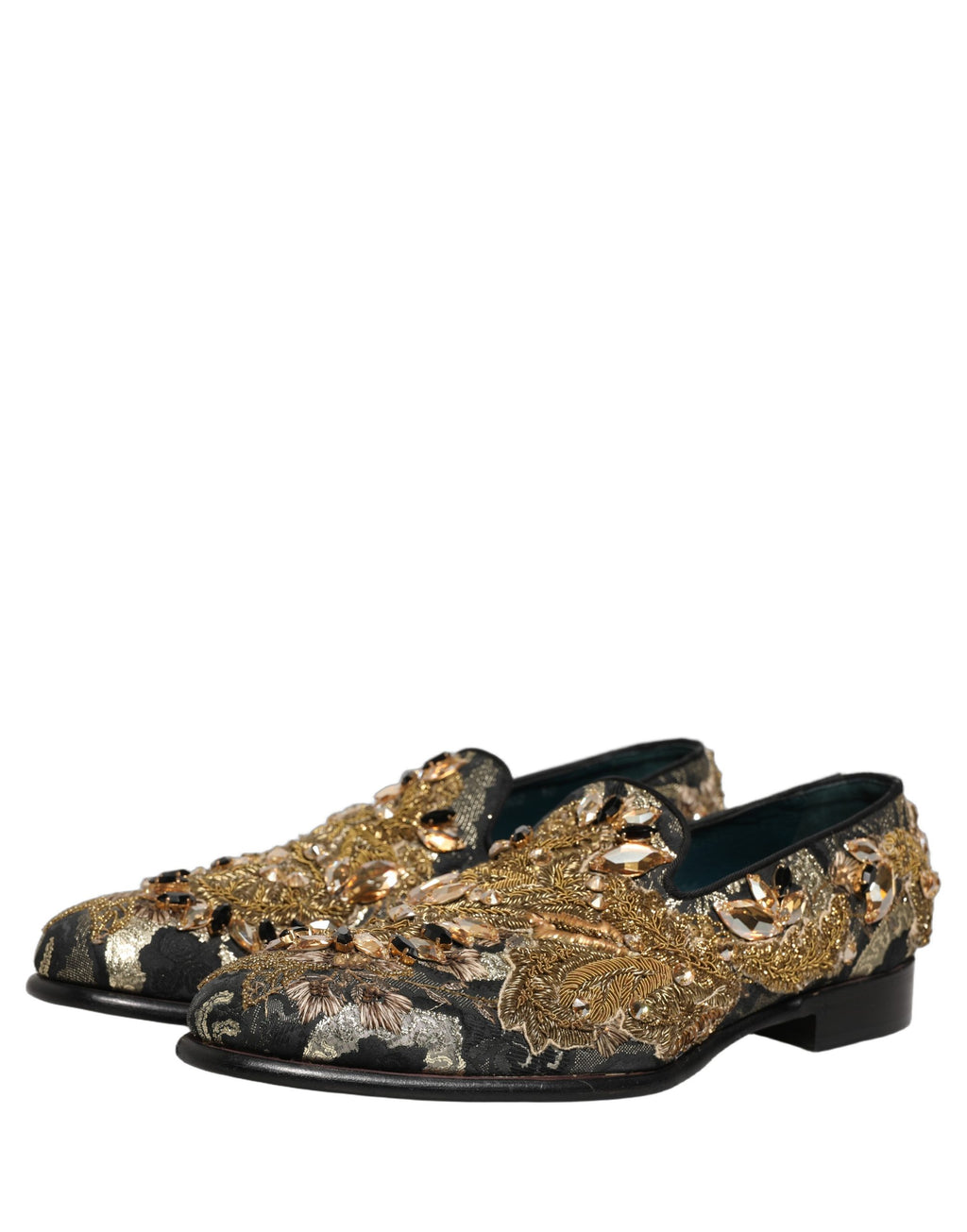 Dolce & Gabbana Black Velvet Embellished Dress Loafers Shoes