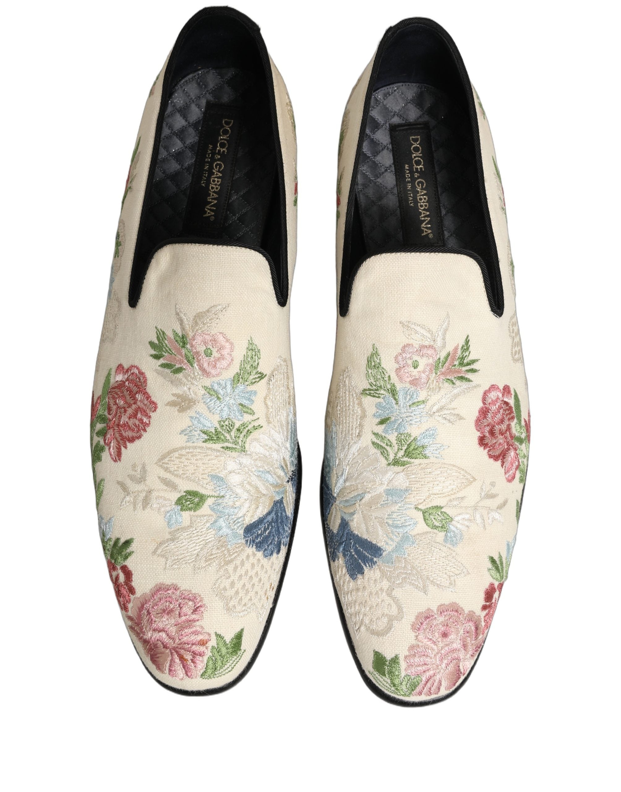 Dolce & Gabbana White Floral Embroidery Dress Loafers Shoes