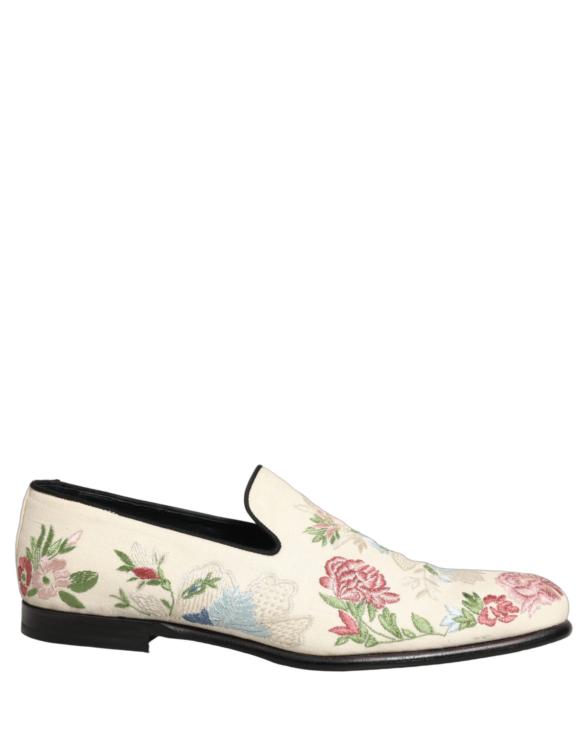 Dolce & Gabbana White Floral Embroidery Dress Loafers Shoes