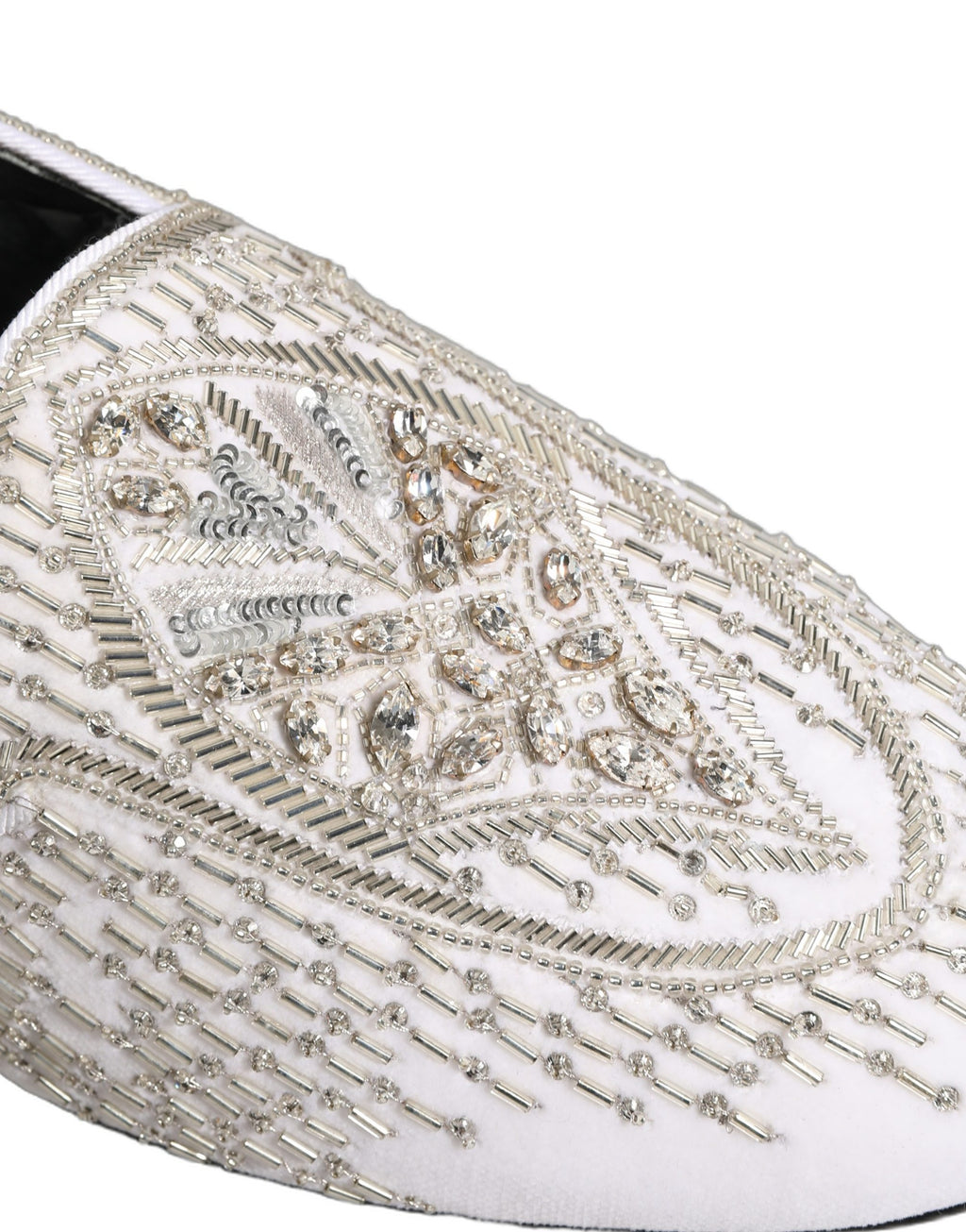 Dolce & Gabbana White Satin Embellished Dress Loafers Shoes