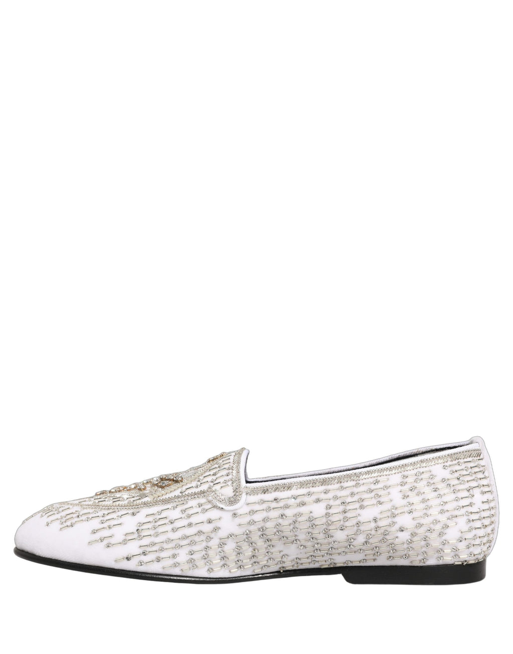 Dolce & Gabbana White Satin Embellished Dress Loafers Shoes