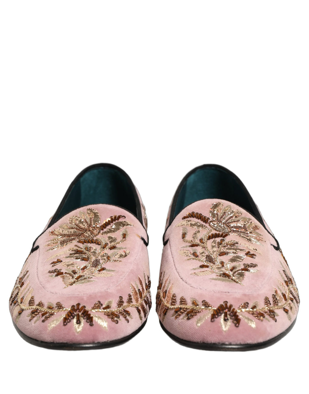 Dolce & Gabbana Pink Velvet Floral Embroidery Loafers Shoes