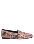 Dolce & Gabbana Pink Velvet Floral Embroidery Loafers Shoes