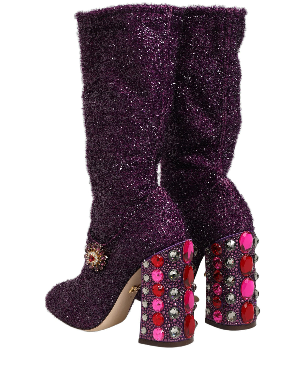 Dolce & Gabbana Purple Crystal Lurex Fantasy High Boots Shoes