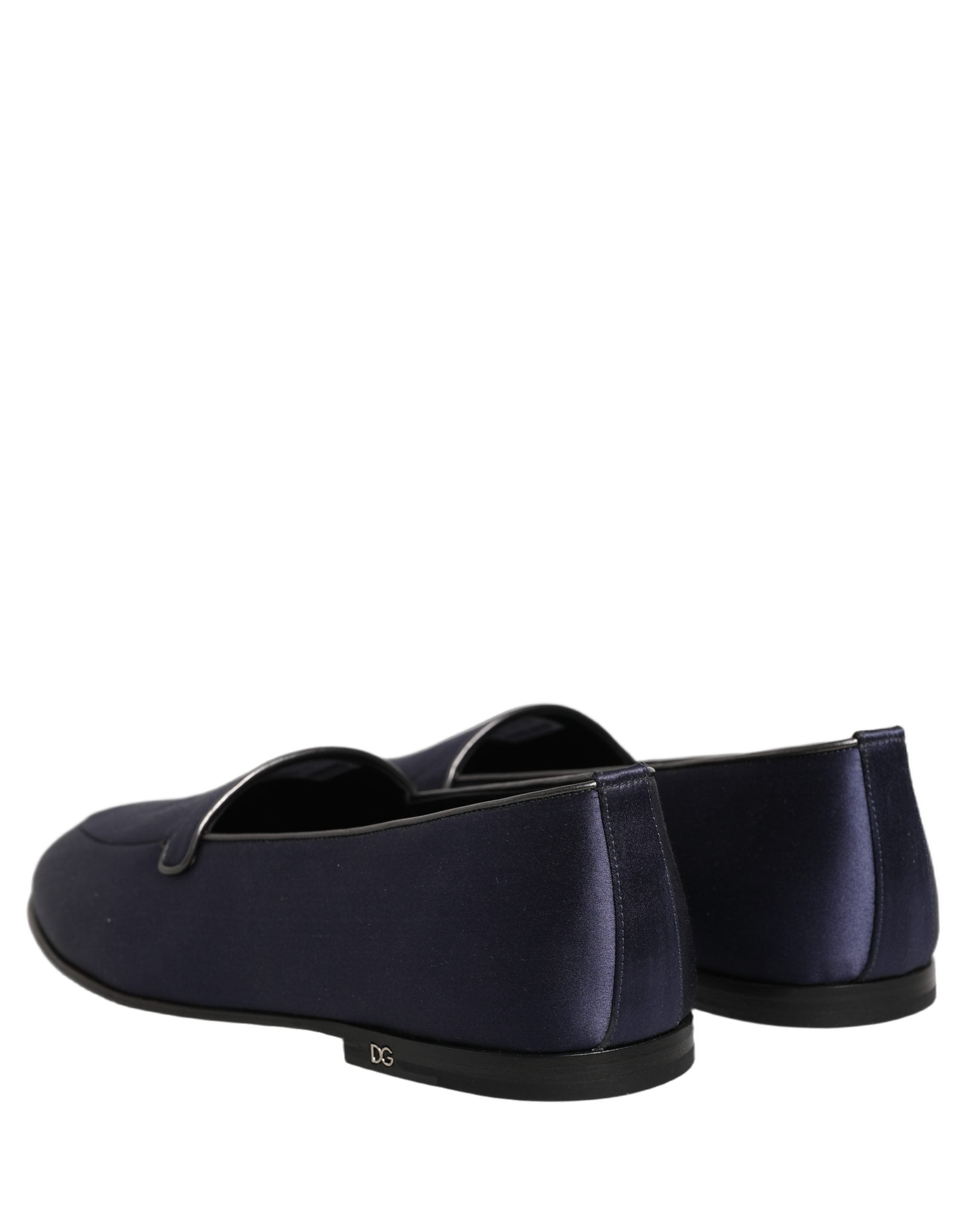 Dolce & Gabbana Navy Blue Satin DG Logo Dress Loafers Shoes
