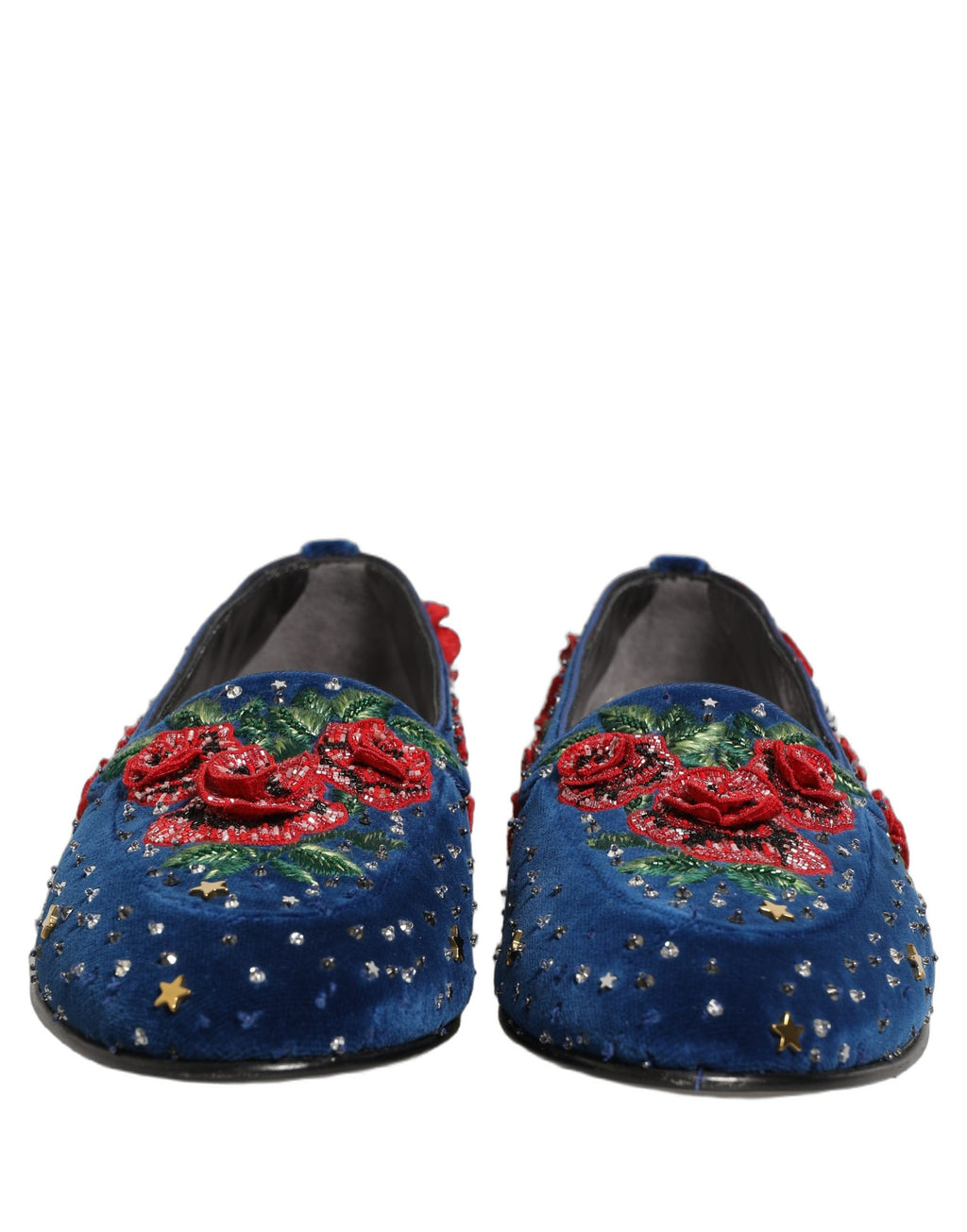 Dolce & Gabbana Blue Velvet Floral Slip On Dress Loafers Shoes