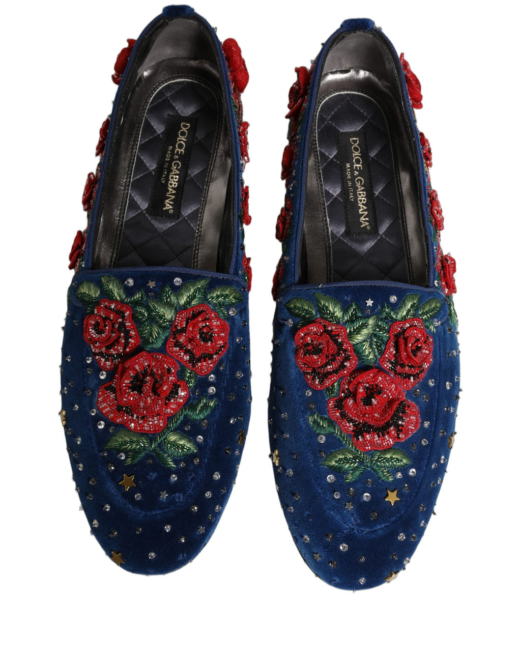 Dolce & Gabbana Blue Velvet Floral Slip On Dress Loafers Shoes