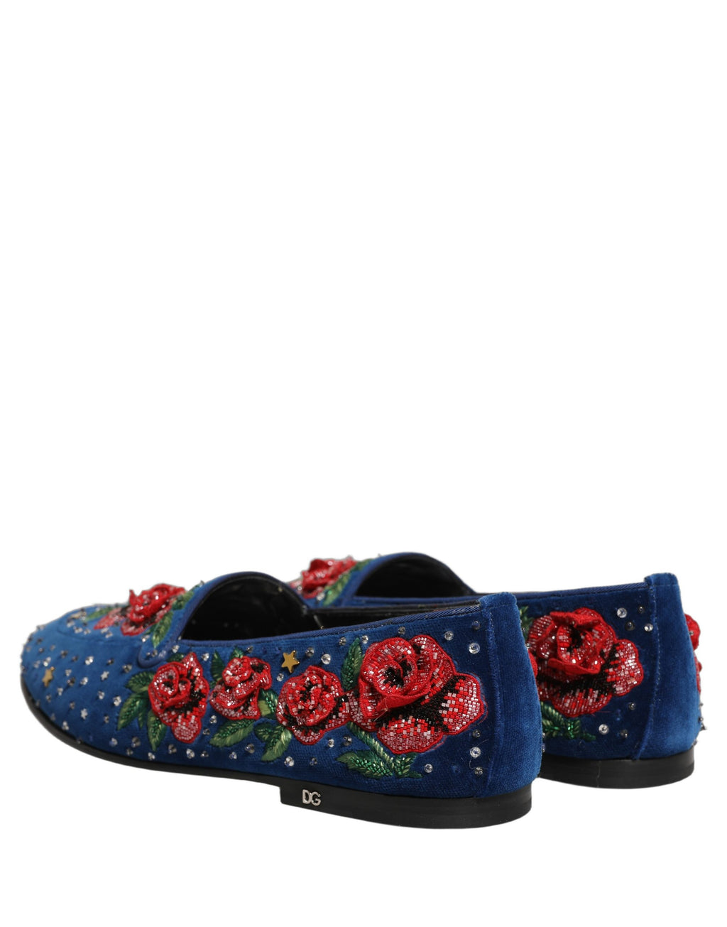 Dolce & Gabbana Blue Velvet Floral Slip On Dress Loafers Shoes