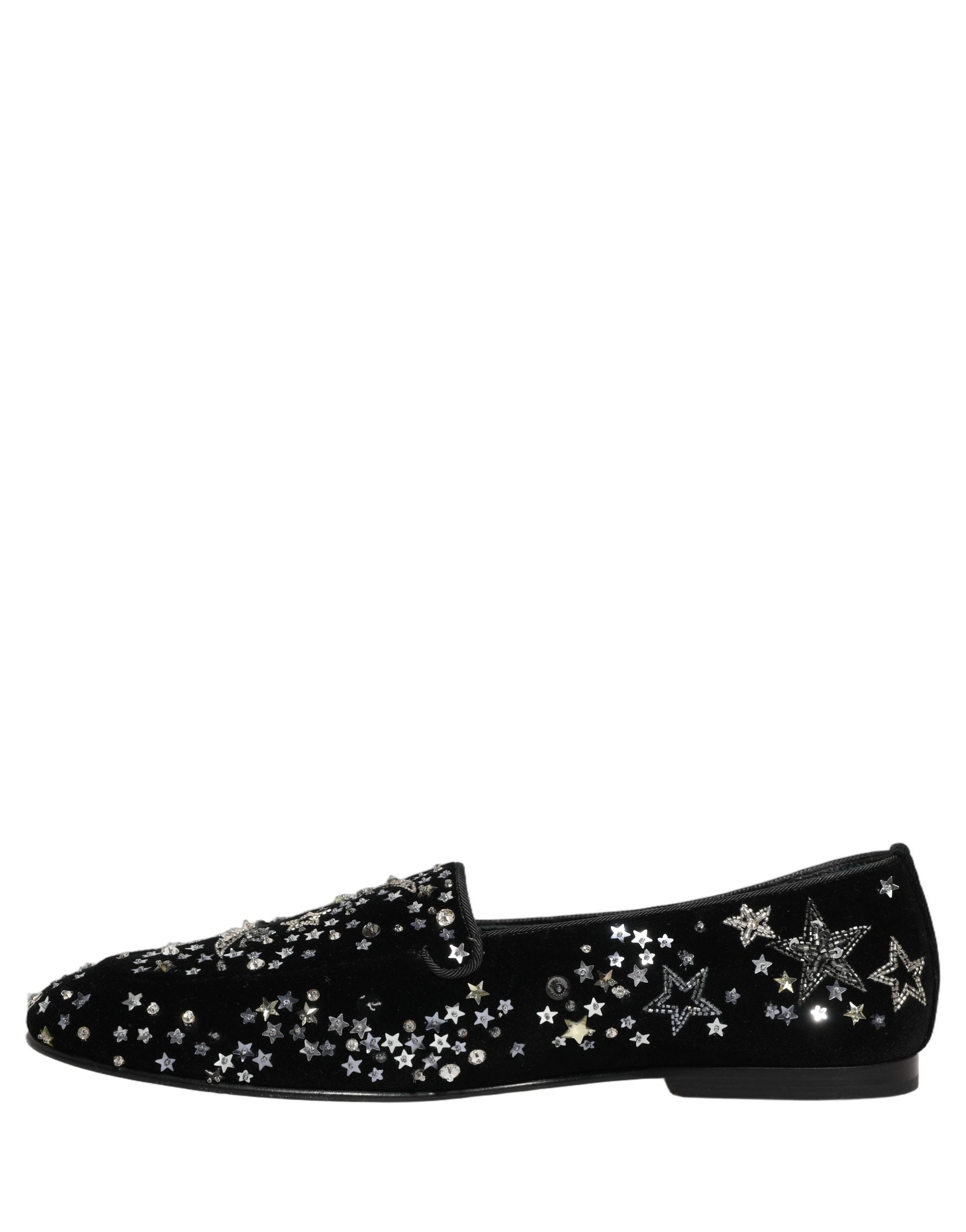 Dolce & Gabbana Black Crystal Embellished Dress Loafers Shoes