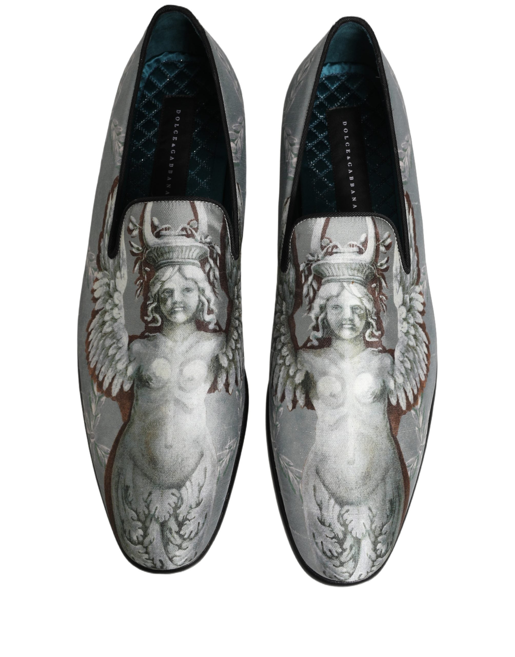 Dolce & Gabbana Gray Baroque Angel Velvet Men Loafers Shoes