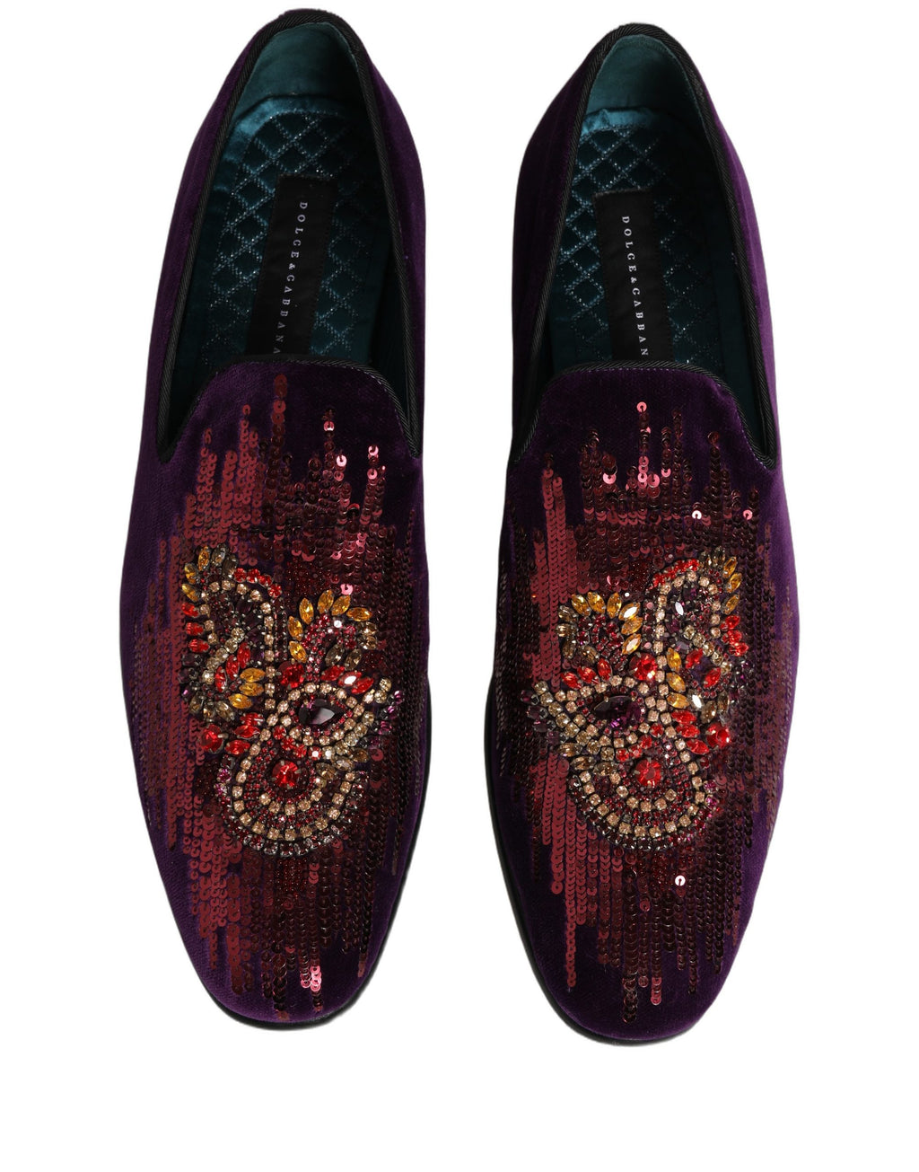 Dolce & Gabbana Violet Velvet Rhinestone Sequin Loafers Shoes