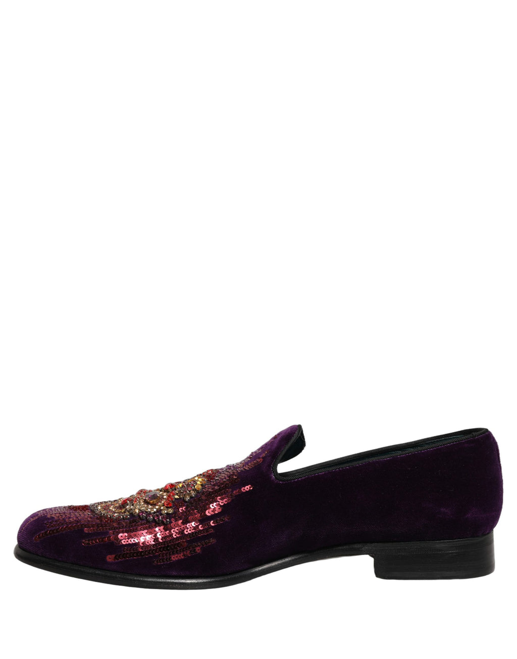 Dolce & Gabbana Violet Velvet Rhinestone Sequin Loafers Shoes