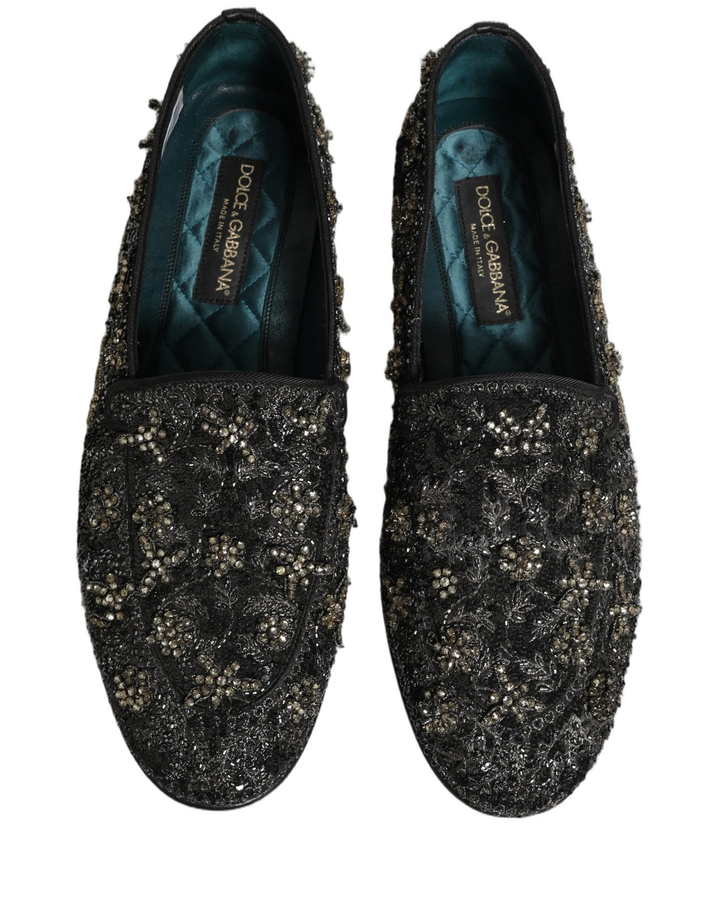 Dolce & Gabbana Black Rhinestone Embellished Loafers Shoes