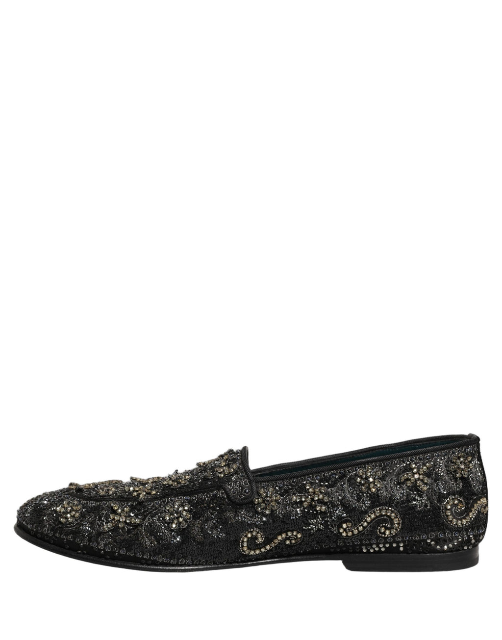 Dolce & Gabbana Black Rhinestone Embellished Loafers Shoes