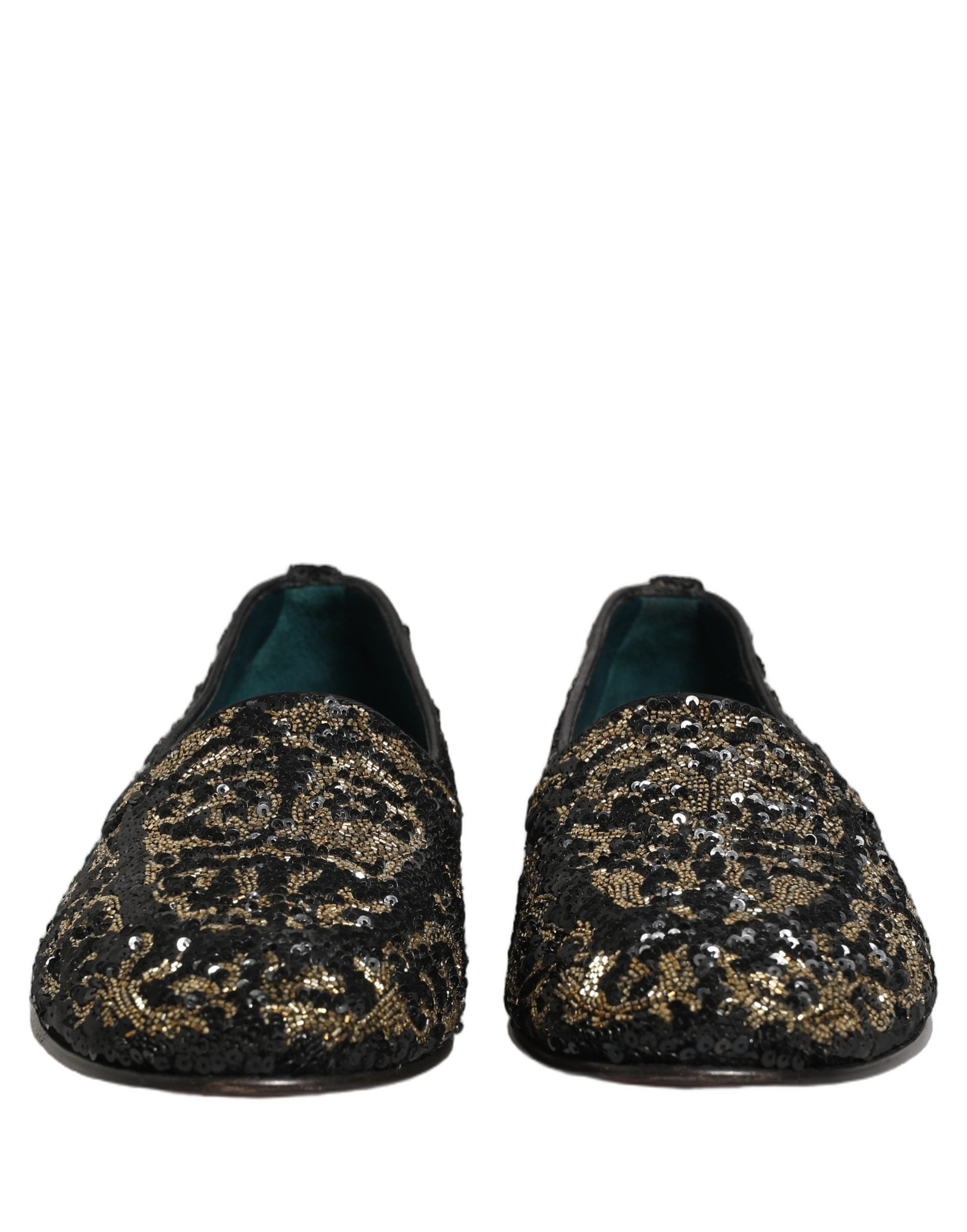 Dolce & Gabbana Black Gold Embellished Dress Loafers Shoes