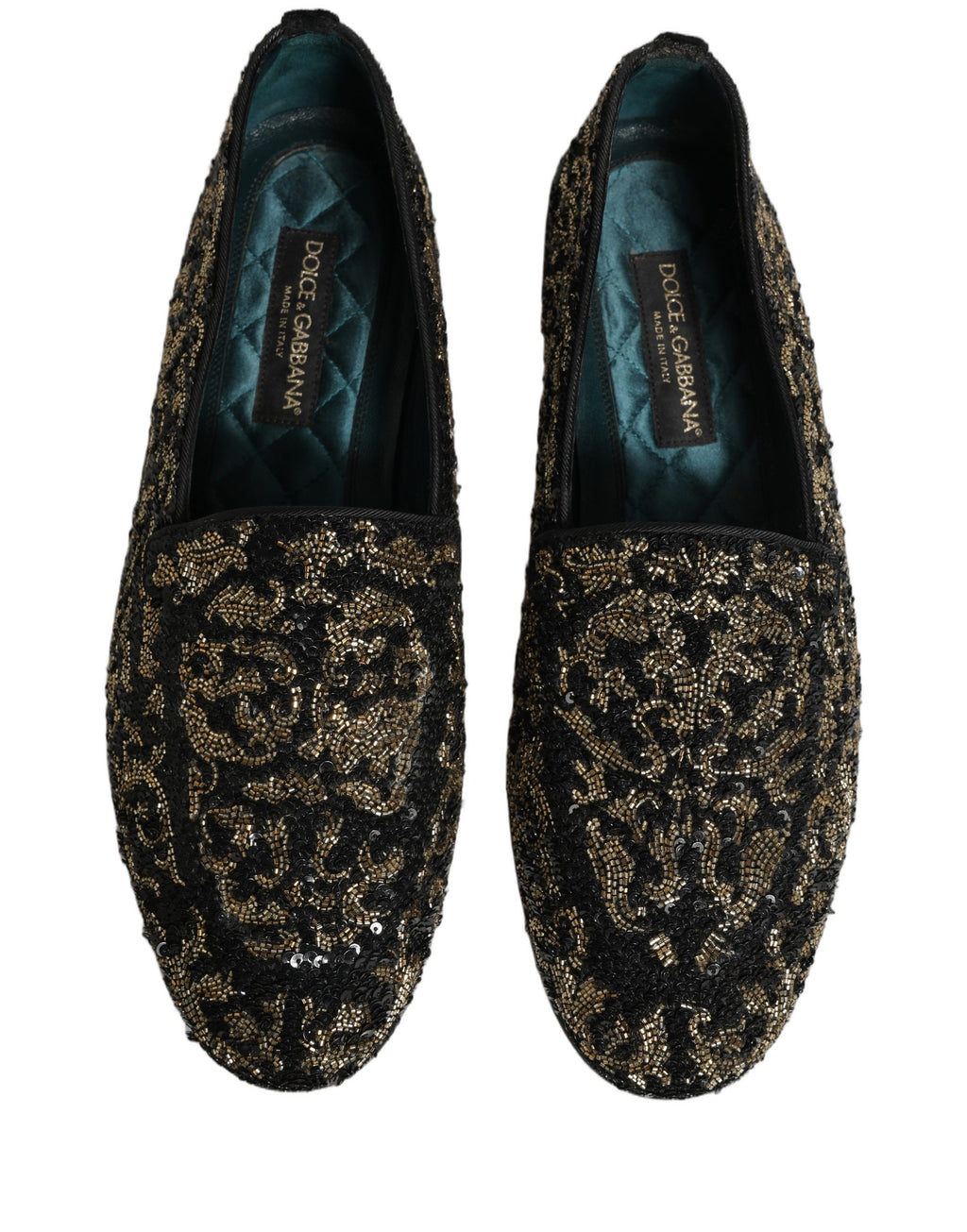 Dolce & Gabbana Black Gold Embellished Dress Loafers Shoes