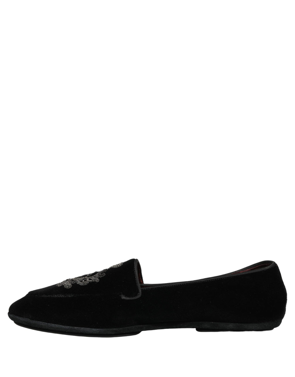 Dolce & Gabbana Black Velvet Crown Embroidery Loafers Shoes