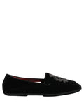 Dolce & Gabbana Black Velvet Crown Embroidery Loafers Shoes