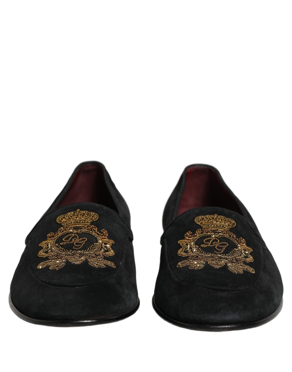 Dolce & Gabbana Black Velvet Crown Embroidery Loafers Shoes