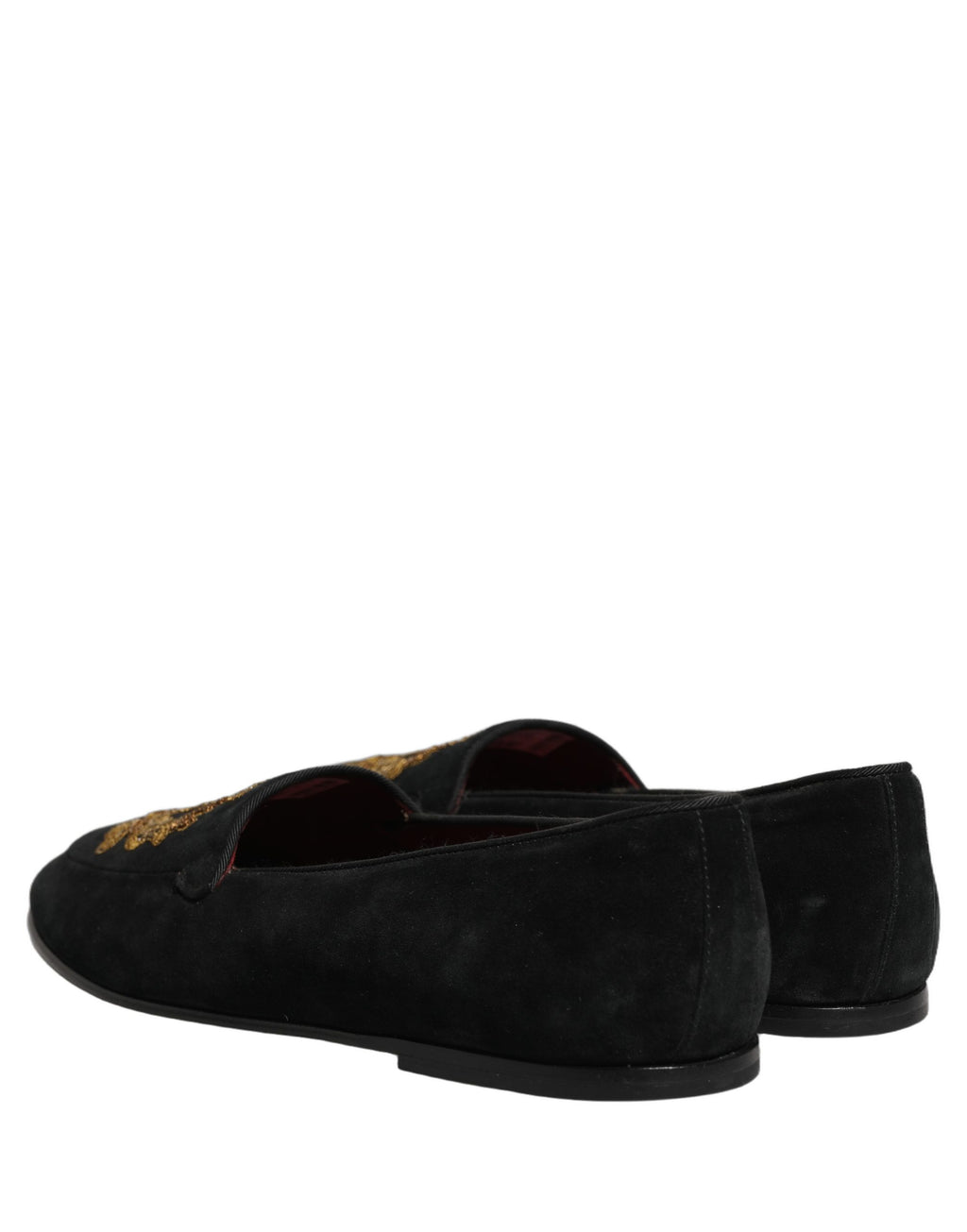 Dolce & Gabbana Black Velvet Crown Embroidery Loafers Shoes